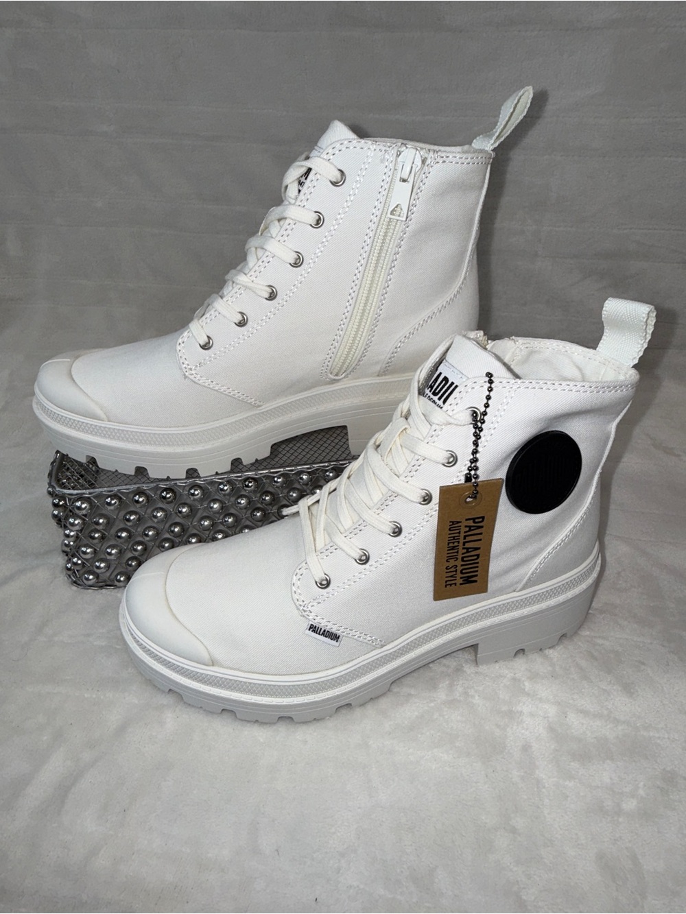 Palladium Pallabase Twill Platform Boots Star White 8 Womens #96907-116